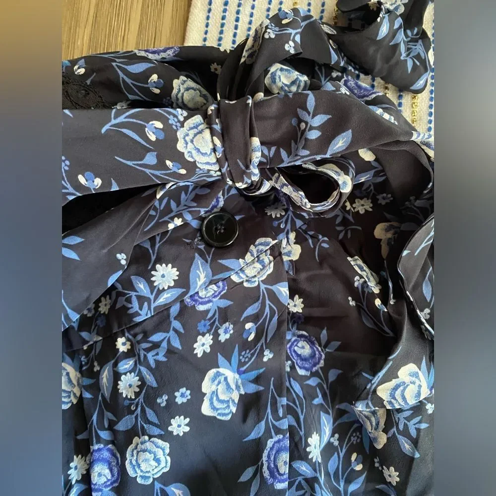 SANDRO  Paris  Womens Sz34 XS Black Blue Floral Silk Heart Romper Jumpsuit NWT - Picture 13 of 16